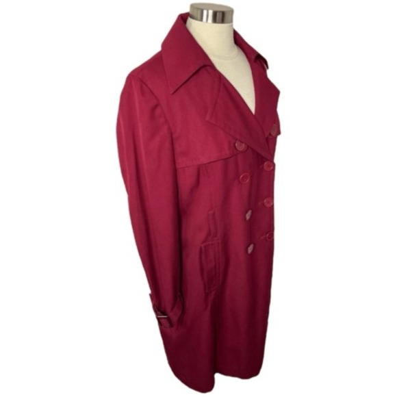 VINTAGE SPIEGEL Women's Burgundy Double Breasted Trench Coat, Size 16 - Picture 3 of 9
